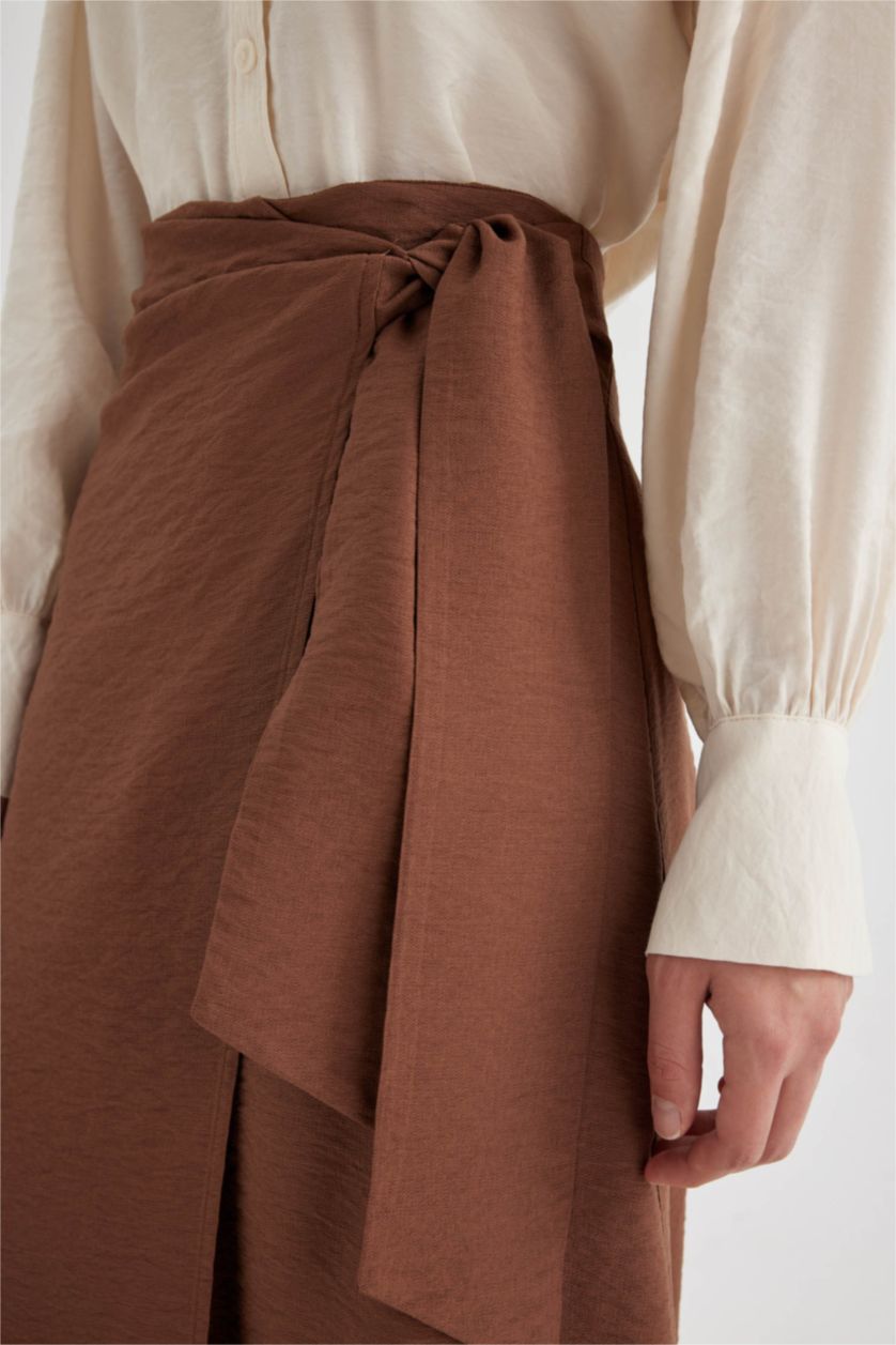 FEMME Marron Clair Jupe Midi avec lacets à La Taille