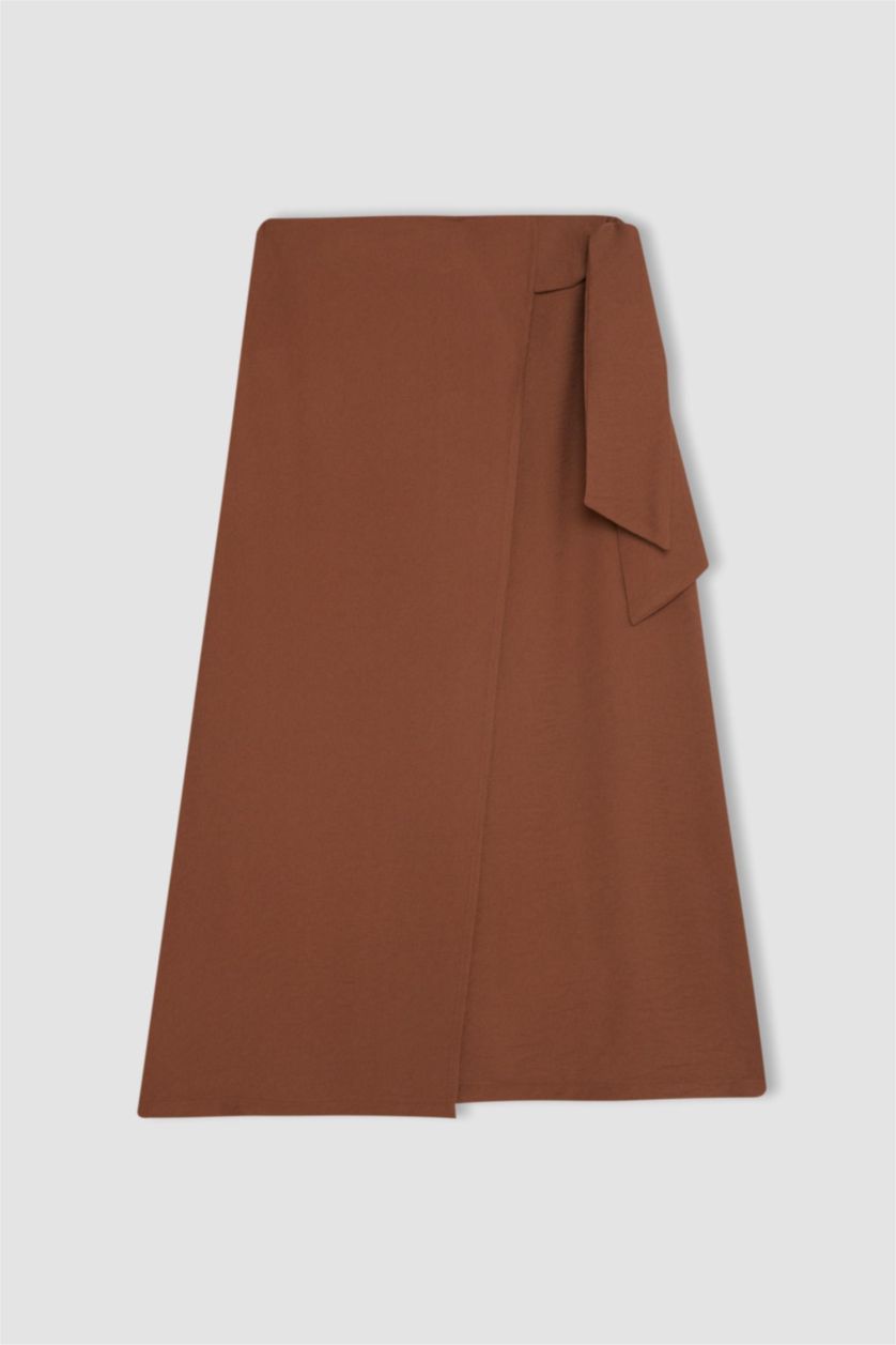 FEMME Marron Clair Jupe Midi avec lacets à La Taille