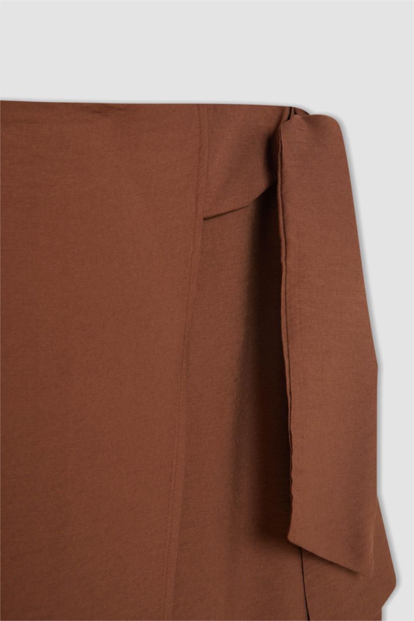 FEMME Marron Clair Jupe Midi avec lacets à La Taille