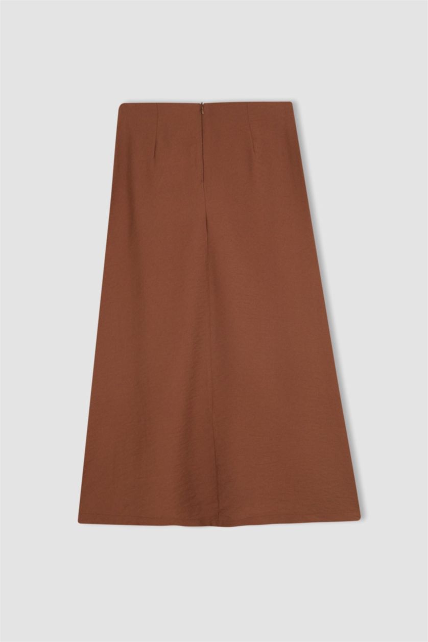 FEMME Marron Clair Jupe Midi avec lacets à La Taille