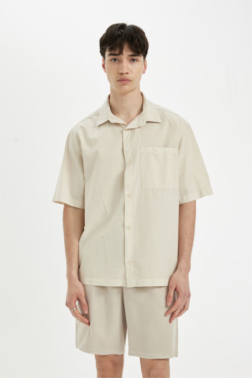 Man Sand Relax Fit Cotton Short Sleeve Shirt