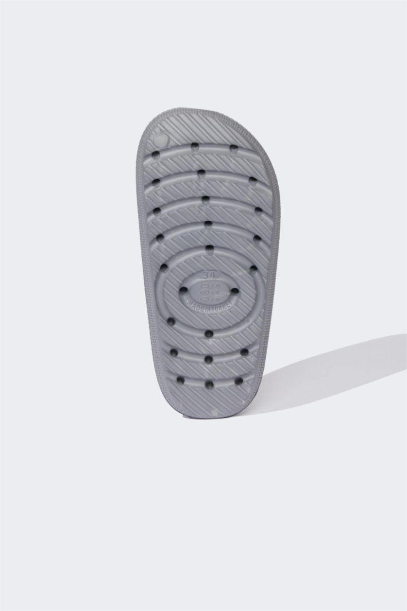 Erkek Çocuk - Genç Erkek Gri Aplike Tırtıklı Taban Cırt Cırtlı Eva Sandalet Erkek Çocuk