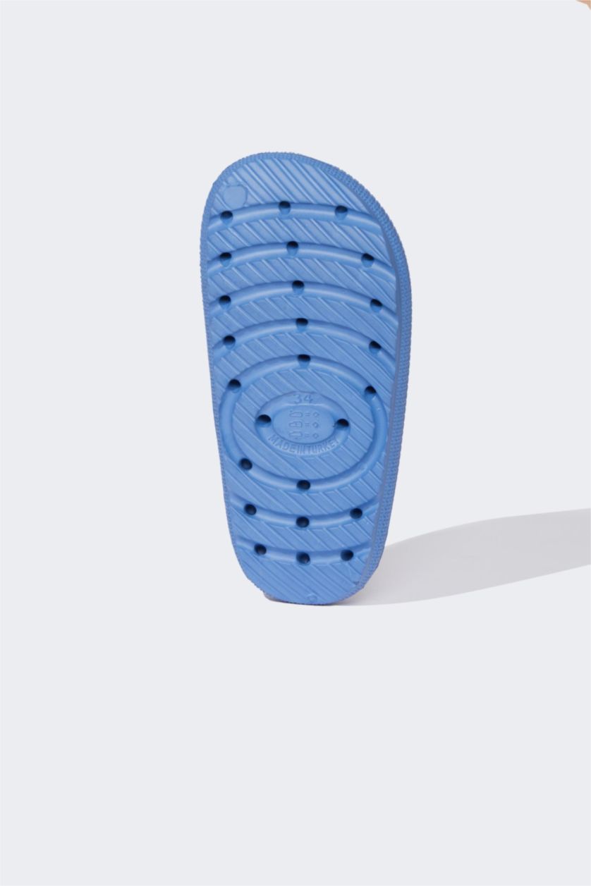 Erkek Çocuk - Genç Erkek Lacivert Aplike Tırtıklı Taban Cırt Cırtlı Eva Sandalet Erkek Çocuk