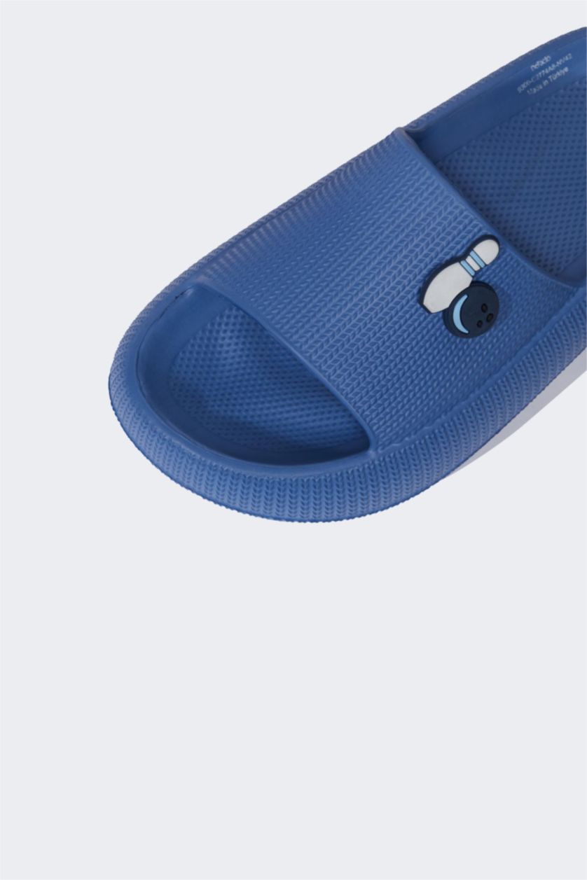 Erkek Çocuk - Genç Erkek Lacivert Aplike Tırtıklı Taban Cırt Cırtlı Eva Sandalet Erkek Çocuk