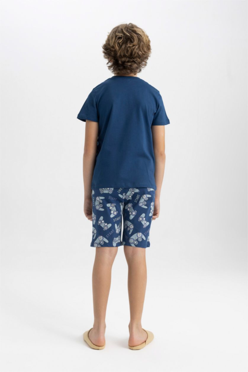 Erkek Çocuk - Genç Erkek Lacivert Erkek Çocuk Pijama Takımı Baskılı Kısa Kollu Üst Şort