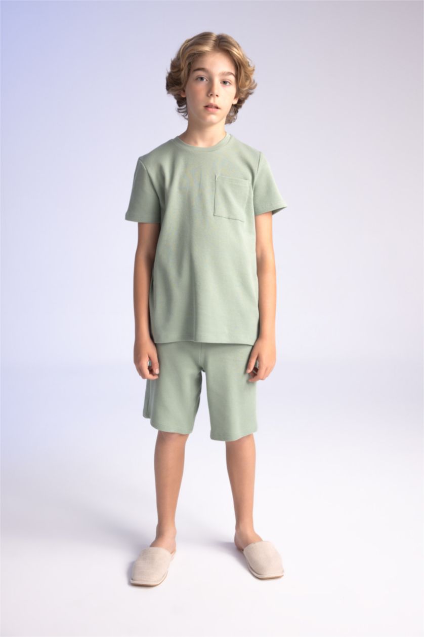 BOYS & TEENS Light Khaki طقم بيجاما وافل قصة عادية