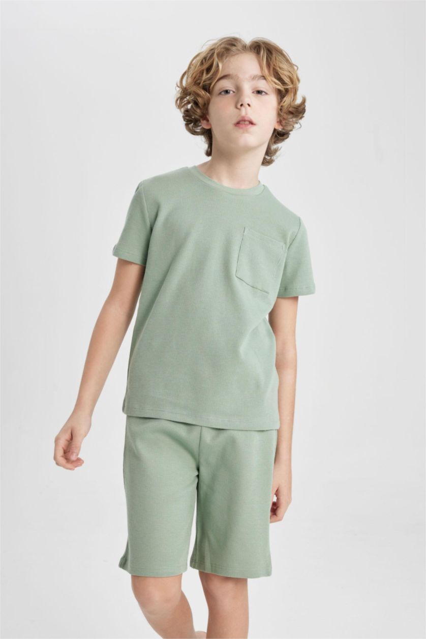 BOYS & TEENS Light Khaki طقم بيجاما وافل قصة عادية