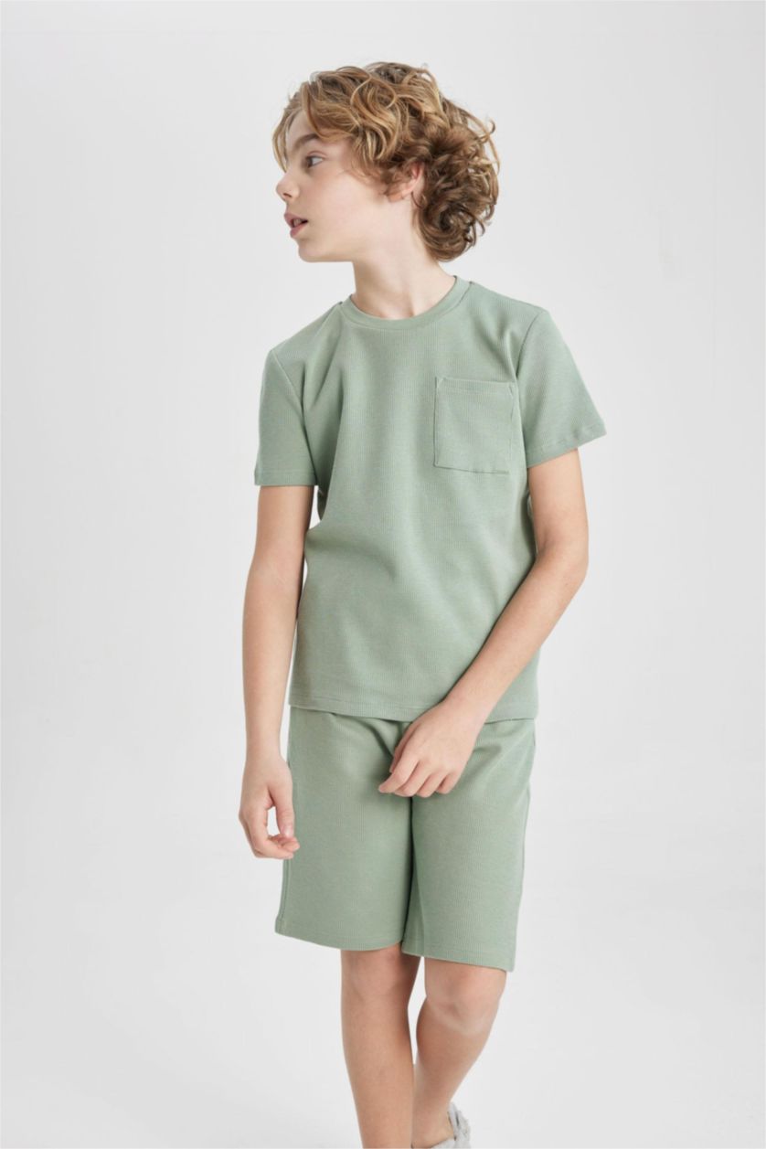 BOYS & TEENS Light Khaki طقم بيجاما وافل قصة عادية