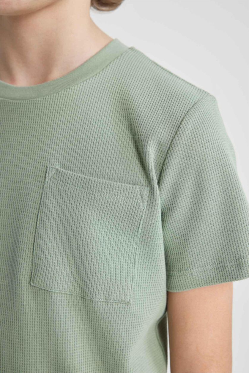 BOYS & TEENS Light Khaki طقم بيجاما وافل قصة عادية