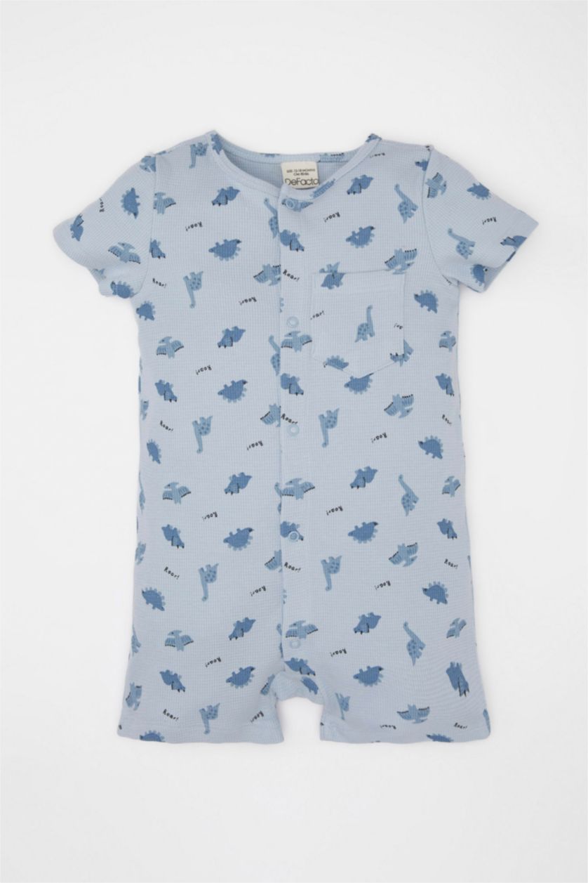 Baby Boy Blue Baby Boy Newborn Dinosaur Printed Waffle Jumpsuit