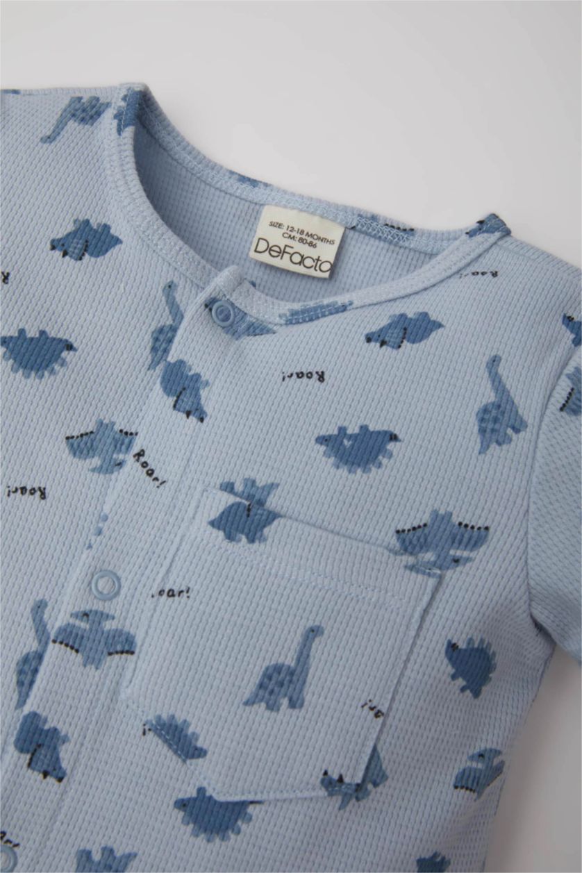 Baby Boy Blue Baby Boy Newborn Dinosaur Printed Waffle Jumpsuit