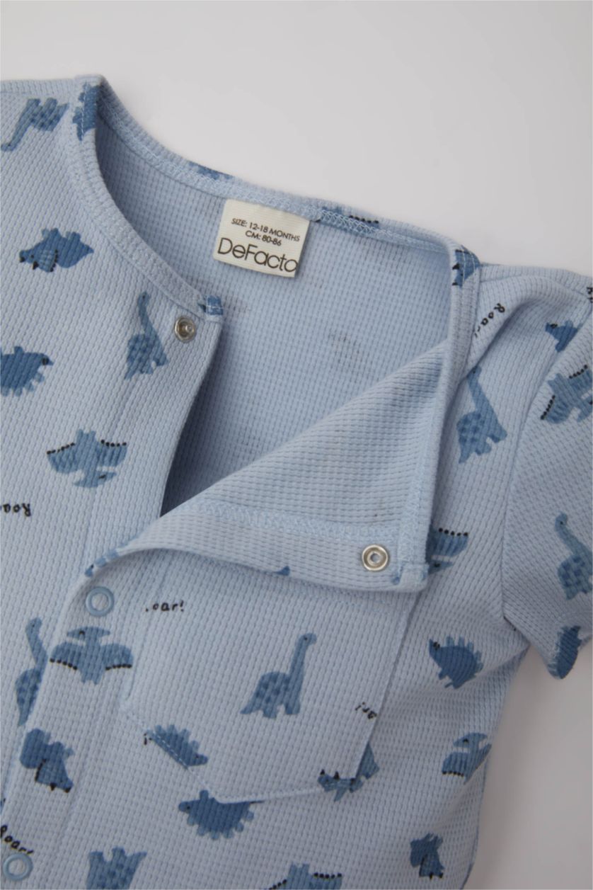 Baby Boy Blue Baby Boy Newborn Dinosaur Printed Waffle Jumpsuit