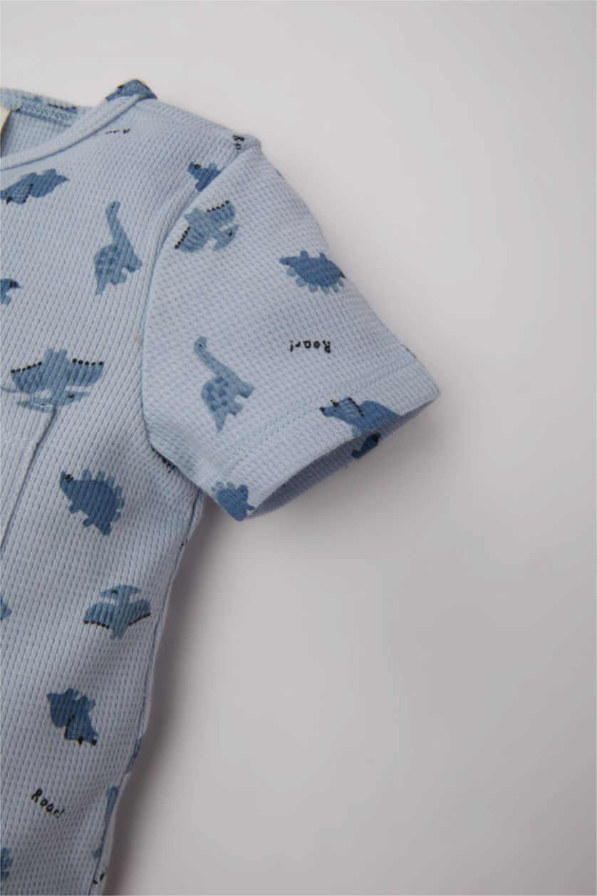 Baby Boy Blue Baby Boy Newborn Dinosaur Printed Waffle Jumpsuit