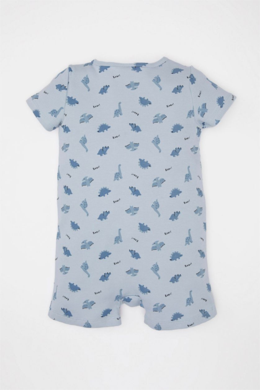 Baby Boy Blue Baby Boy Newborn Dinosaur Printed Waffle Jumpsuit