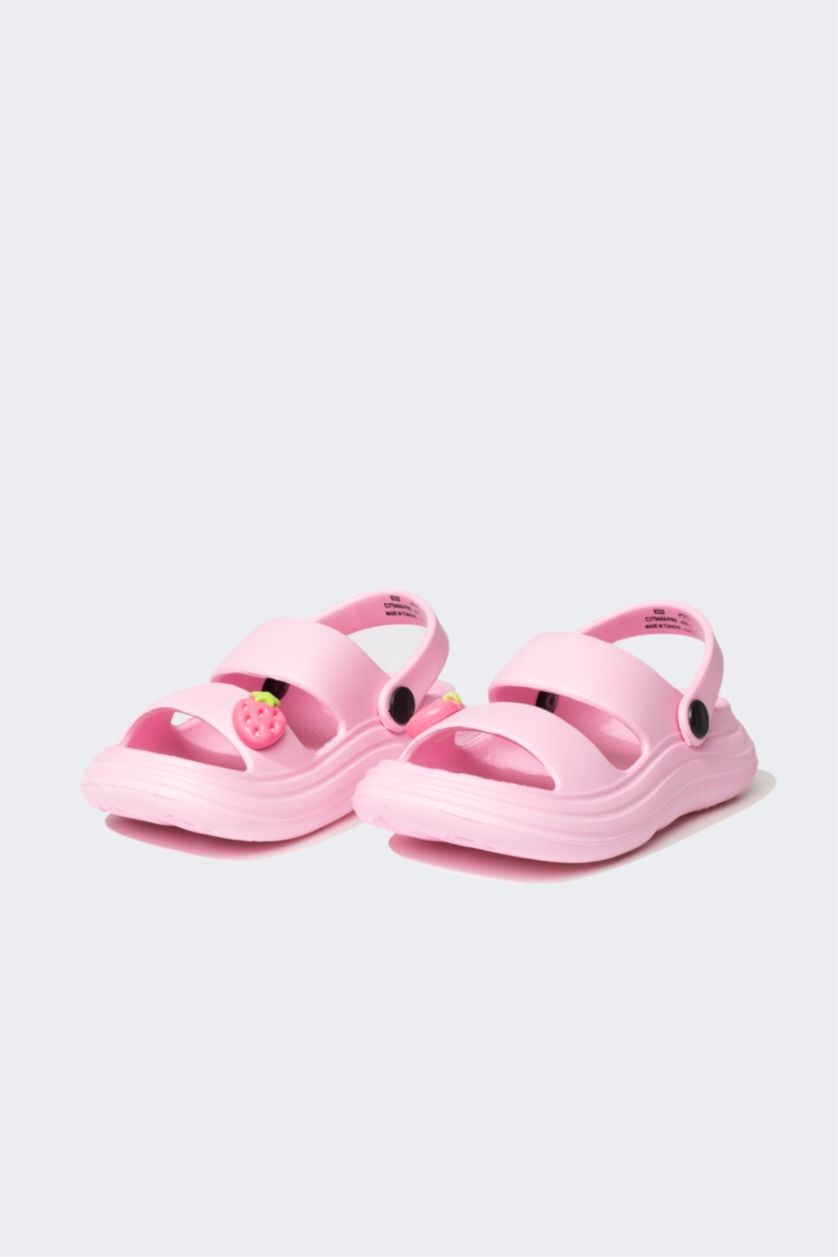 Kız Çocuk - Genç Kız Neon Pembe Kız Çocuk Çift Bantlı Yüksek Taban Sandalet