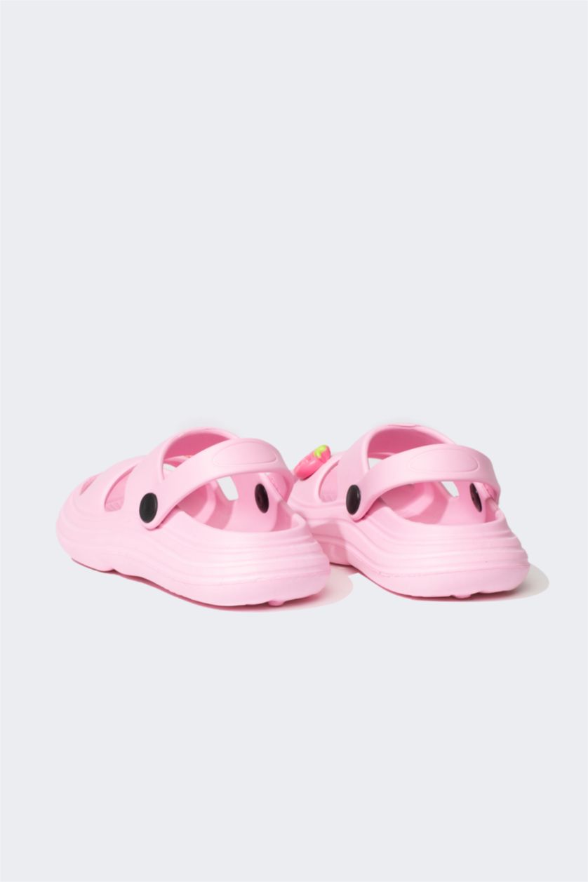 Kız Çocuk - Genç Kız Neon Pembe Kız Çocuk Çift Bantlı Yüksek Taban Sandalet