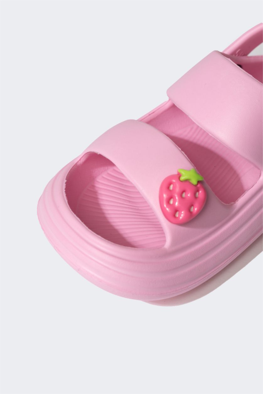 Kız Çocuk - Genç Kız Neon Pembe Kız Çocuk Çift Bantlı Yüksek Taban Sandalet