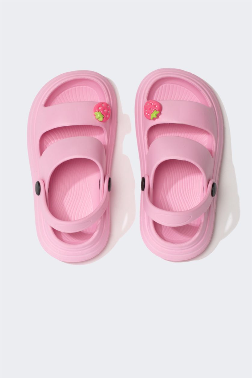 Kız Çocuk - Genç Kız Neon Pembe Kız Çocuk Çift Bantlı Yüksek Taban Sandalet