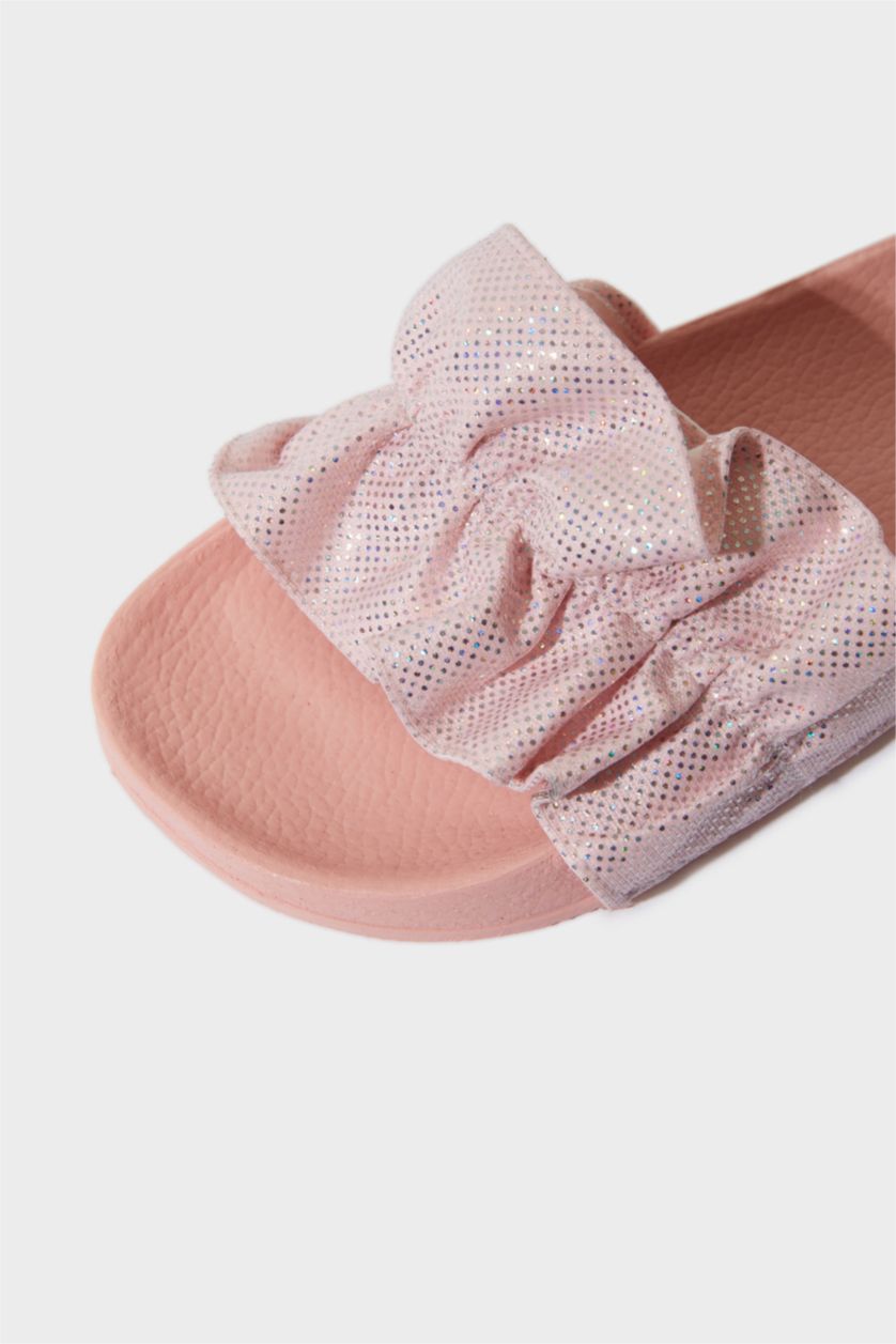 Kız Çocuk - Genç Kız Pembe Düz Taban Tek Bantlı Terlik Kız Çocuk