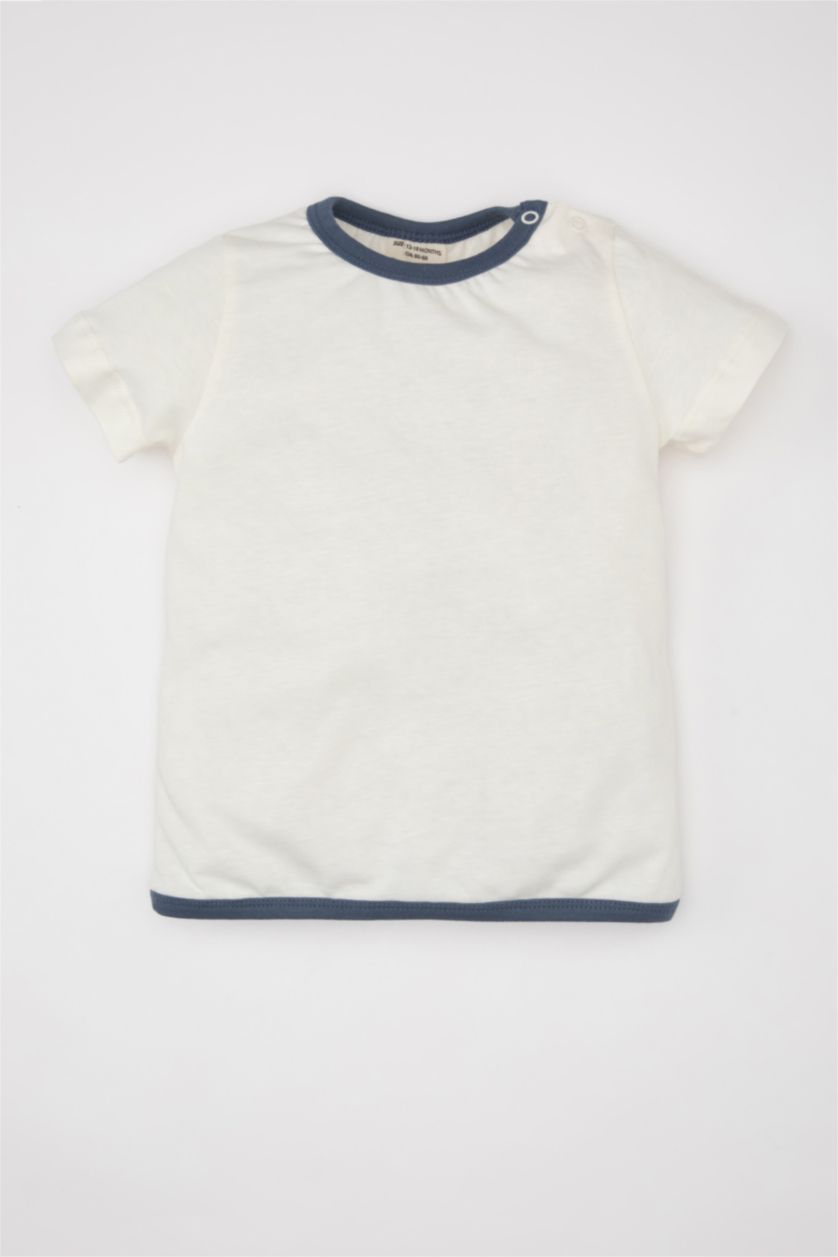 Erkek Bebek Mavi Erkek Bebek 2'li Takım Dinazor Baskılı Poplin Kısa Kollu Tişört Salopet