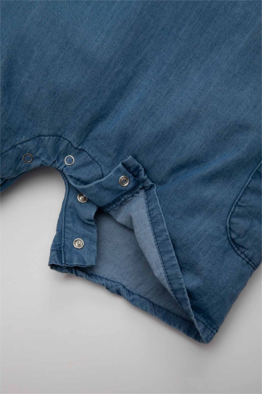 Erkek Bebek Mavi Erkek Bebek 2'li Takım Dinazor Baskılı Poplin Kısa Kollu Tişört Salopet