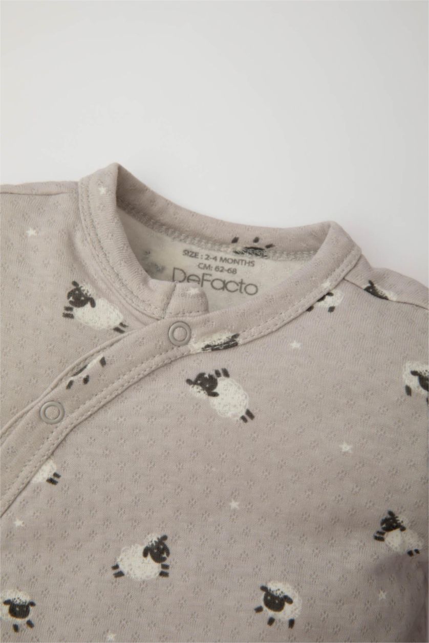 Erkek Bebek Ekru Erkek Bebek 3'lü Takım Desenli Uzun Kollu Tulum Kısa Kollu Çıtçıtlı Body Mama Önlüğü