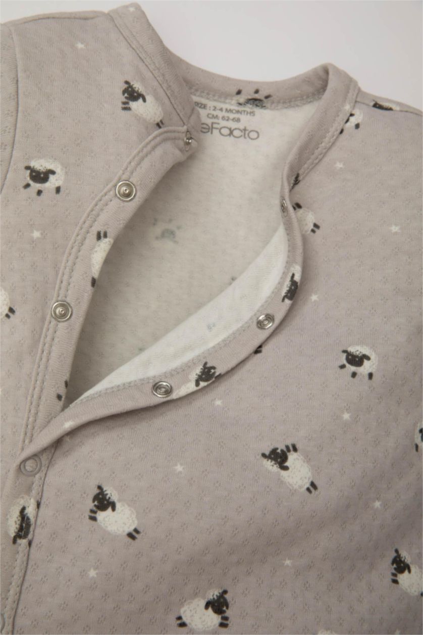 Erkek Bebek Ekru Erkek Bebek 3'lü Takım Desenli Uzun Kollu Tulum Kısa Kollu Çıtçıtlı Body Mama Önlüğü