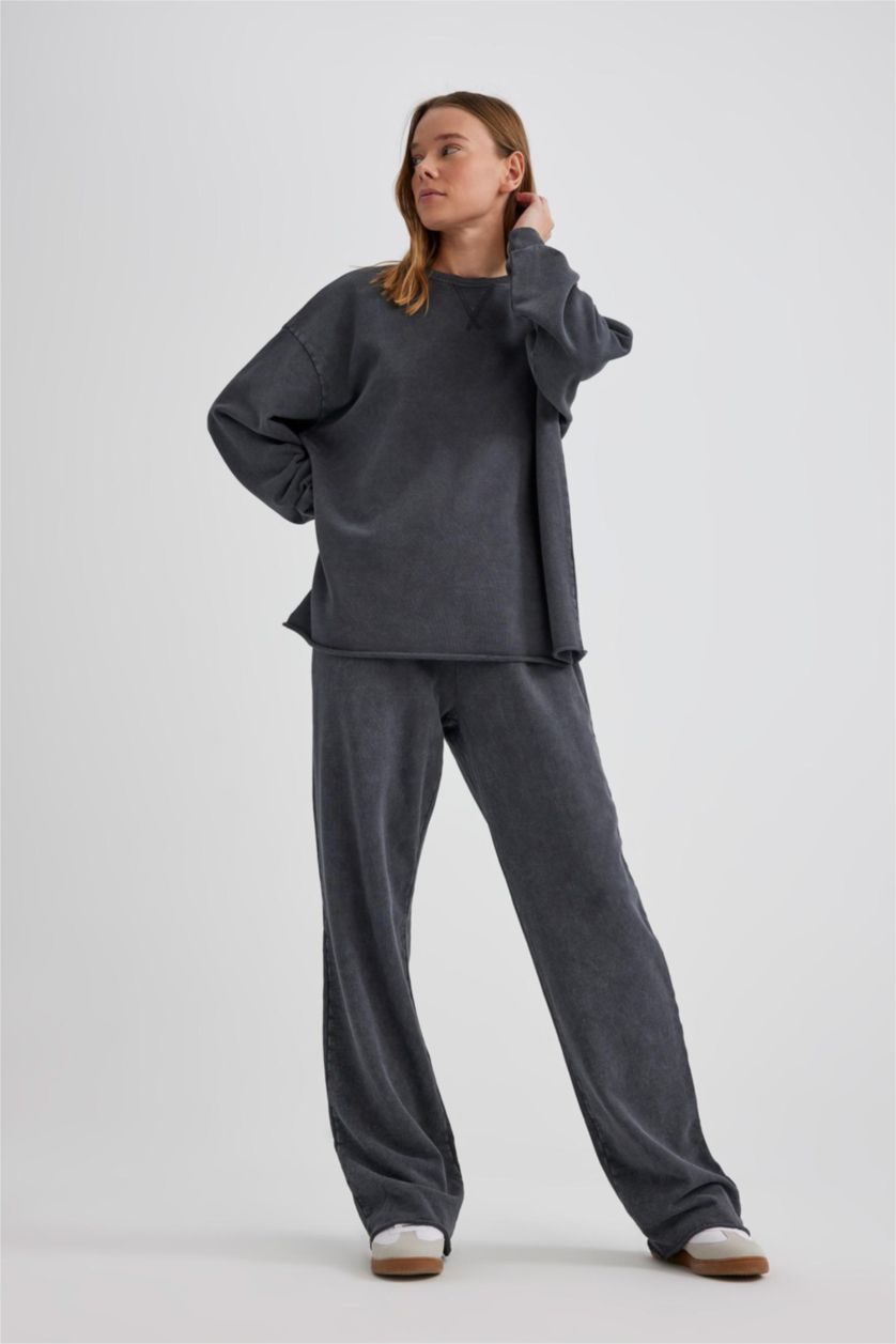 FEMME Anthracite Sweatshirt Coupe Relax à Col Rond à effet décoloré