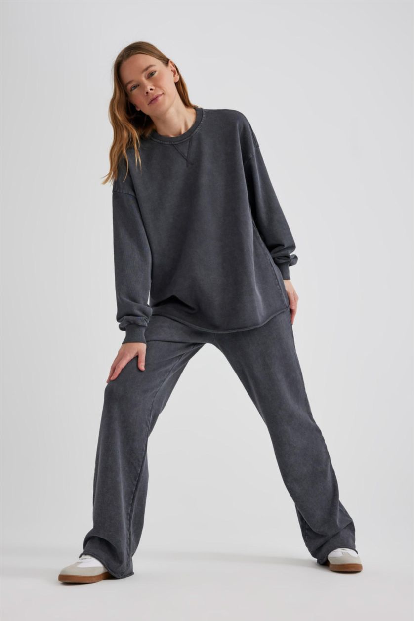 FEMME Anthracite Sweatshirt Coupe Relax à Col Rond à effet décoloré