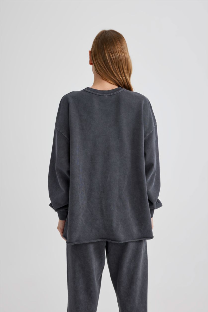 FEMME Anthracite Sweatshirt Coupe Relax à Col Rond à effet décoloré