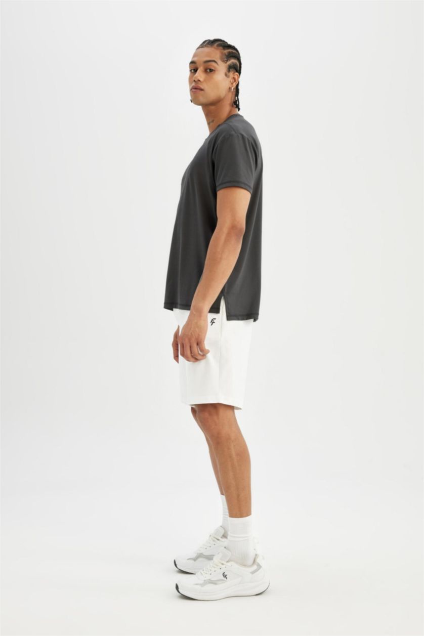 Erkek Antrasit DeFactoFit Standart Fit Bisiklet Yaka Sporcu Ağır Kumaş Basic Düz Kısa Kollu Tişört