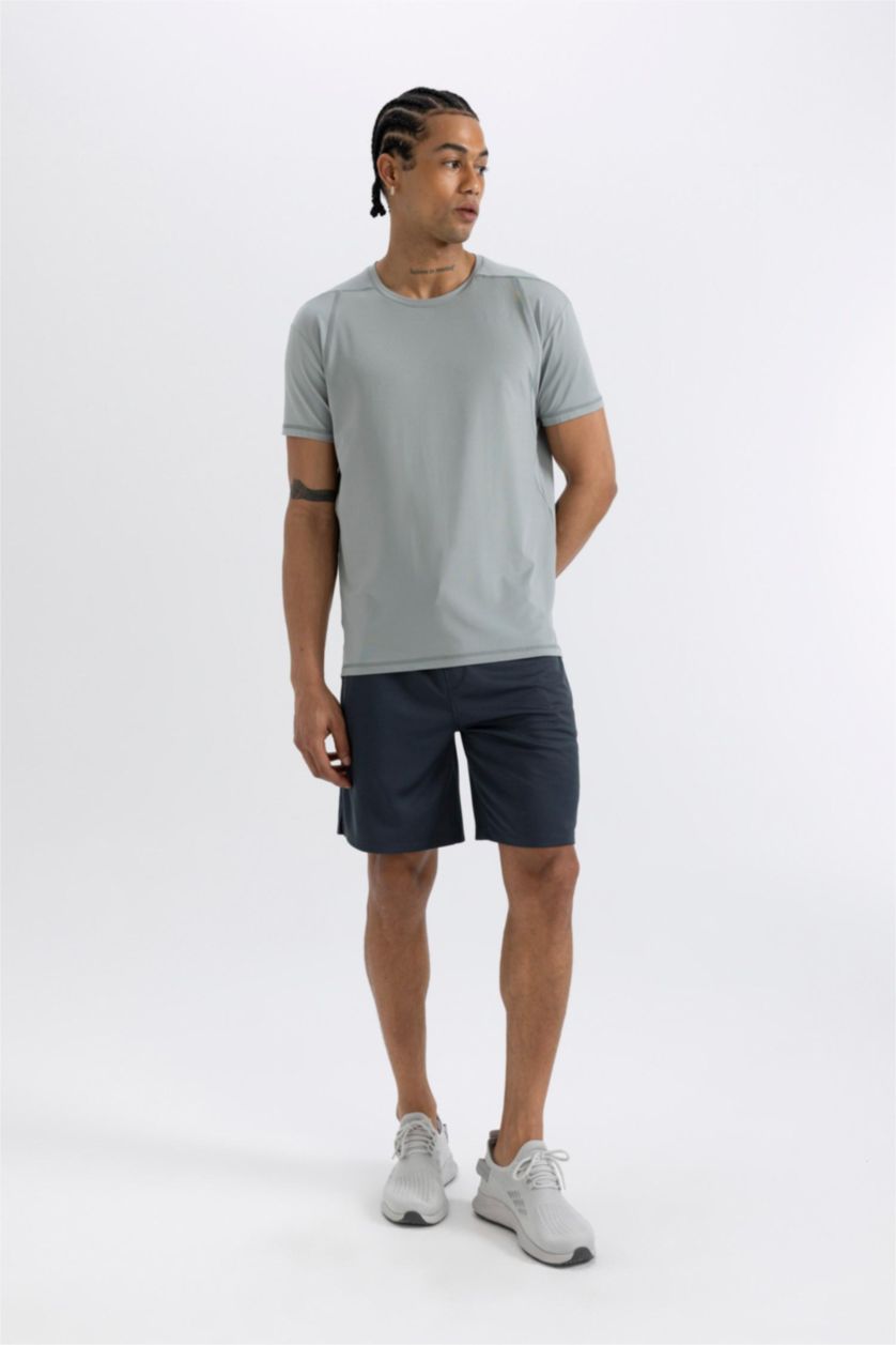 Man Light Grey DeFactoFit Standard Fit Crew Neck Heavy Fabric T-Shirt