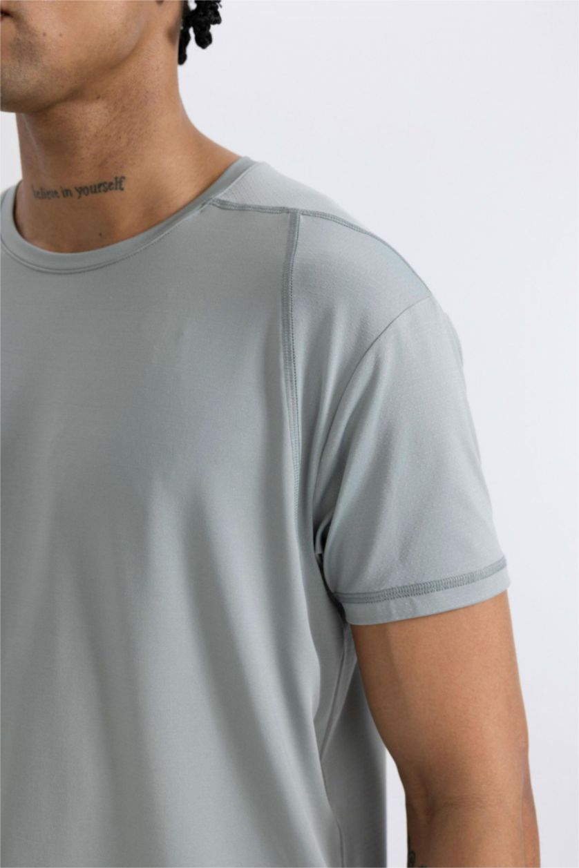 Man Light Grey DeFactoFit Standard Fit Crew Neck Heavy Fabric T-Shirt