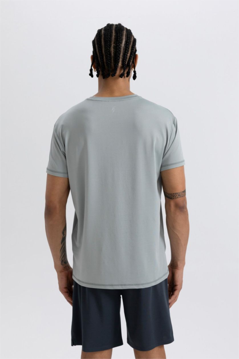 Man Light Grey DeFactoFit Standard Fit Crew Neck Heavy Fabric T-Shirt