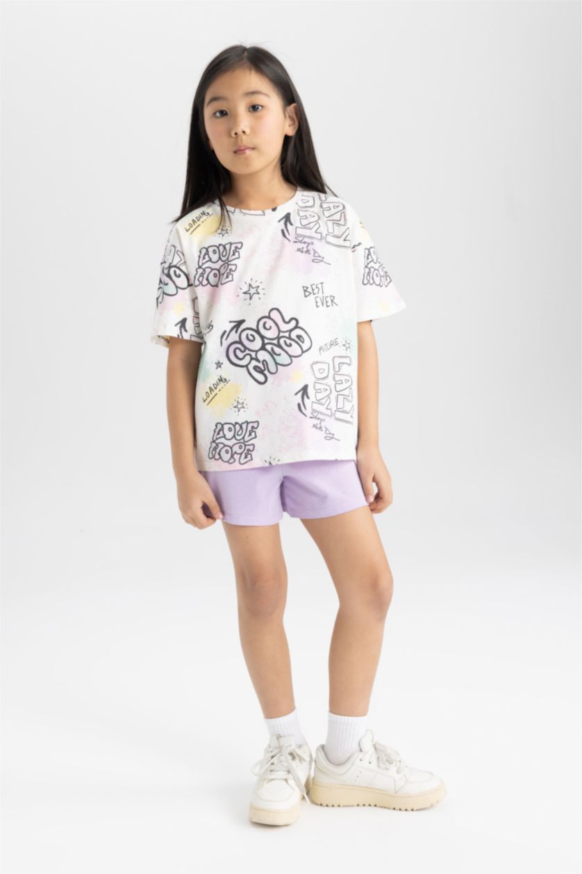 GIRLS & TEENS Ecru Girl Oversize Fit Printed 2 Piece Pajama Set