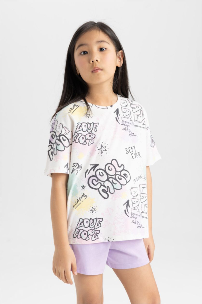 GIRLS & TEENS Ecru Girl Oversize Fit Printed 2 Piece Pajama Set
