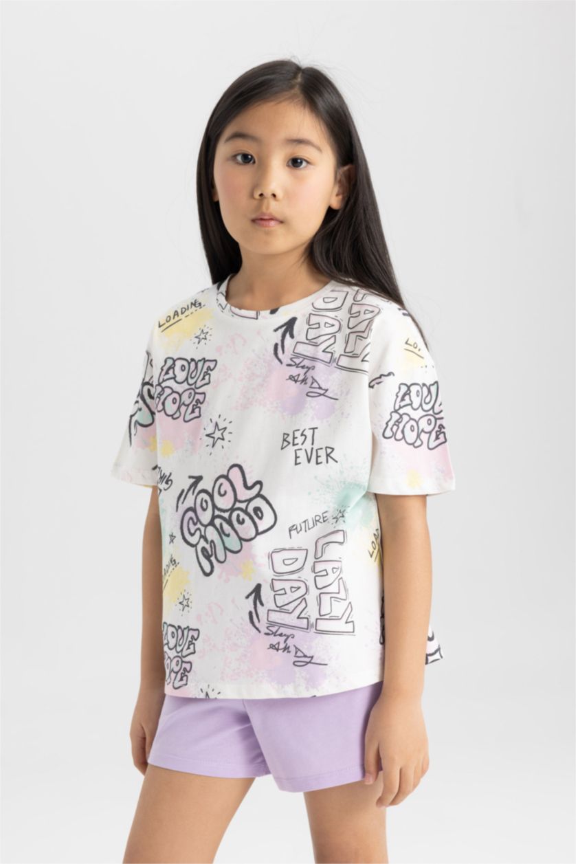 GIRLS & TEENS Ecru Girl Oversize Fit Printed 2 Piece Pajama Set