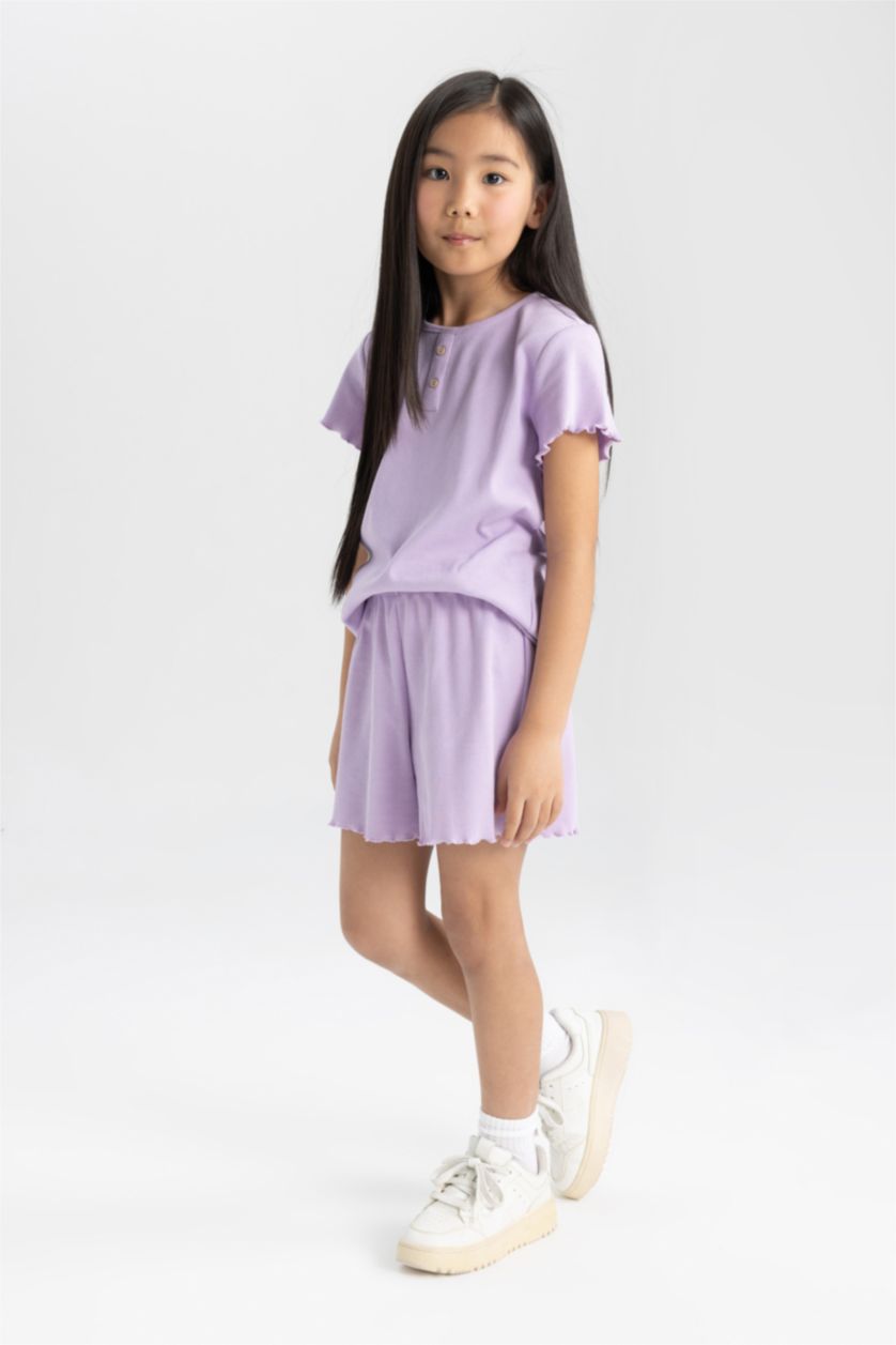 FILLES Violet Ensemble Pyjama Haut à Manches Courtes et short pour Fille