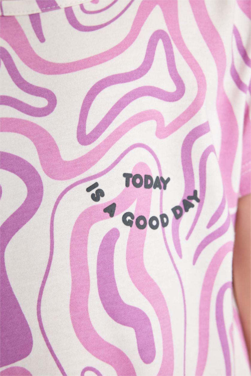 Kız Çocuk - Genç Kız Pembe Kız Çocuk Pijama Takımı Desenli Kısa Kollu Üst Şort