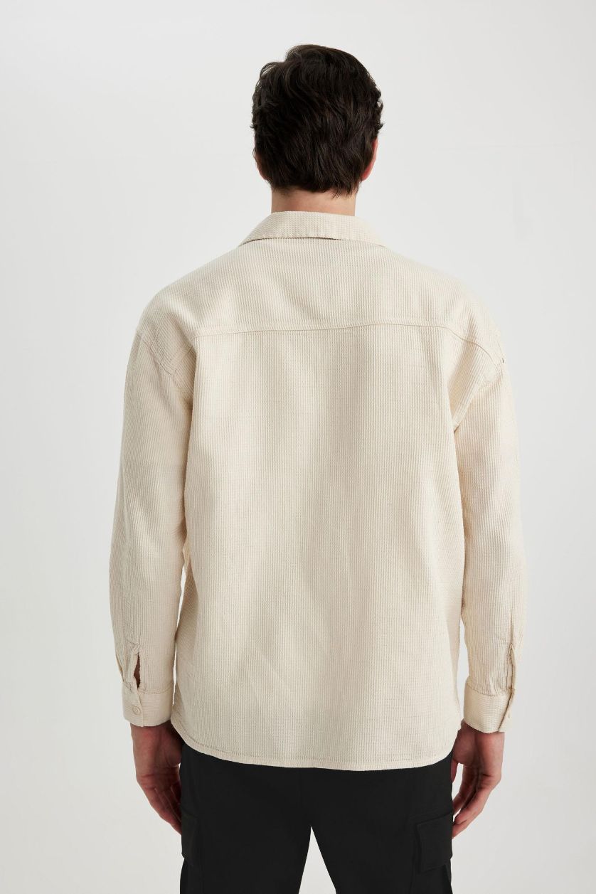 رجالي اللون الحجري قميص بولو كم طويل اوفر سايز