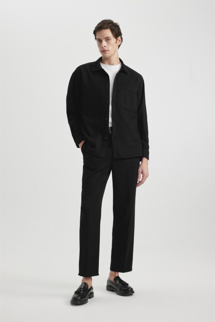 رجالي أسود قميص بولو كم طويل اوفر سايز