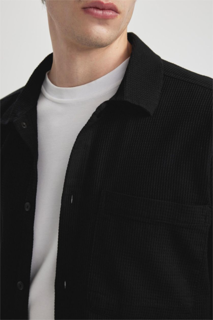 رجالي أسود قميص بولو كم طويل اوفر سايز