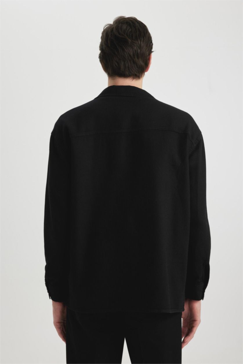 رجالي أسود قميص بولو كم طويل اوفر سايز