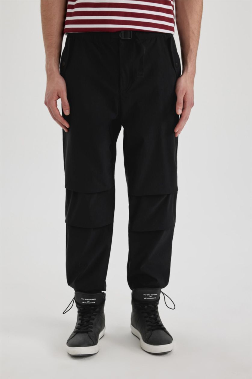 رجالي أسود بنطلون قصة مريحة بأستك من تحت