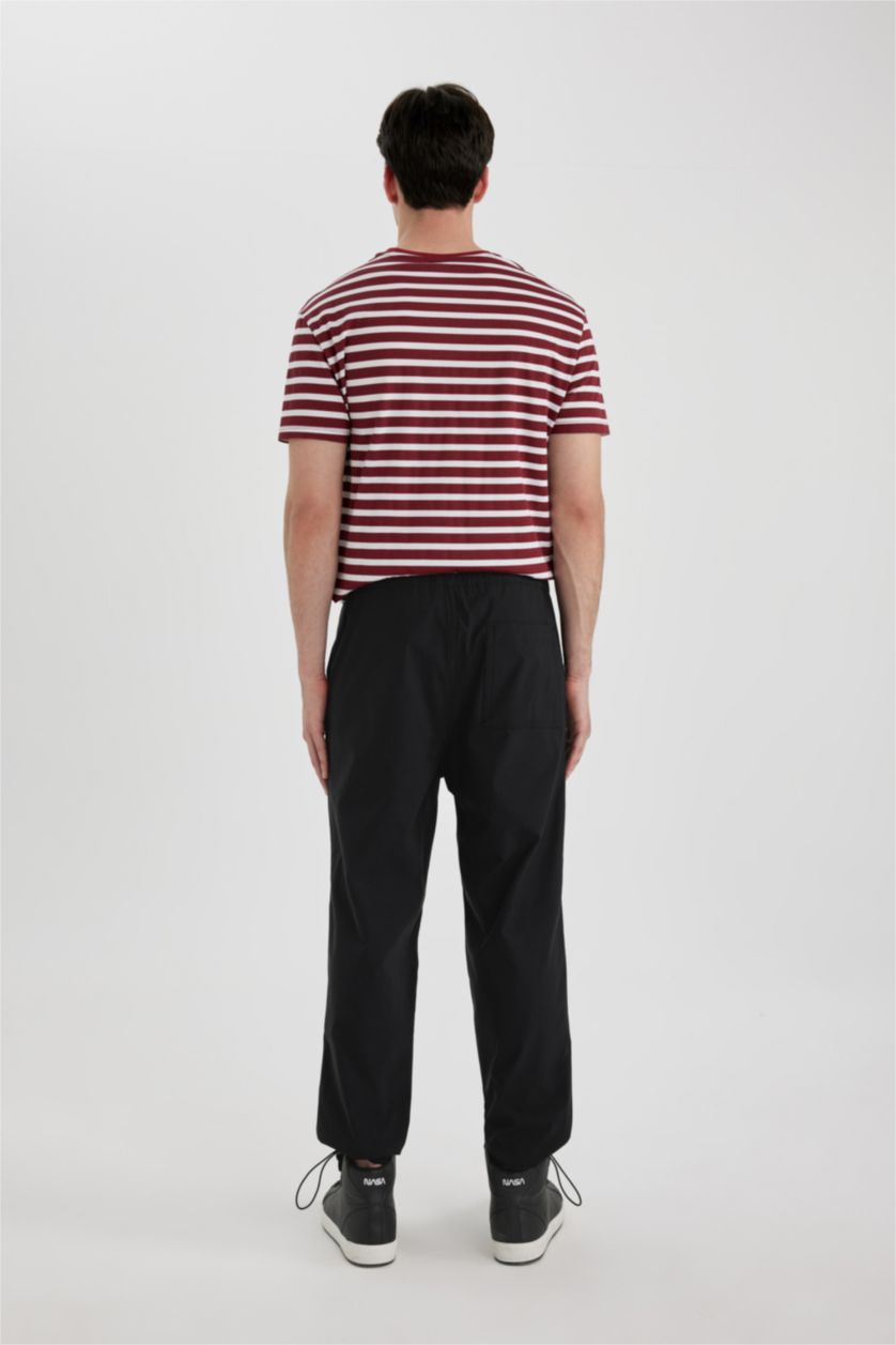 رجالي أسود بنطلون قصة مريحة بأستك من تحت