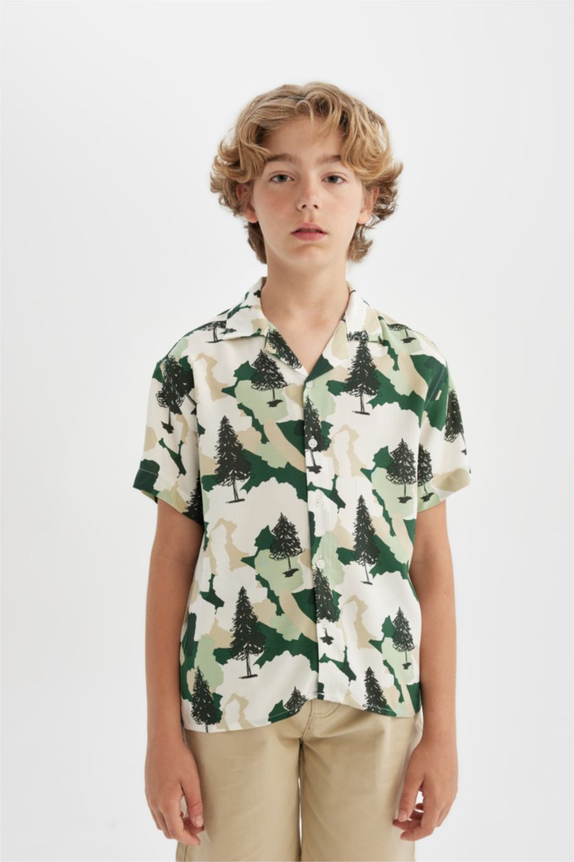 أولاد أخضر قميص بولو فيسكوز اوفر سايز بنص ردن