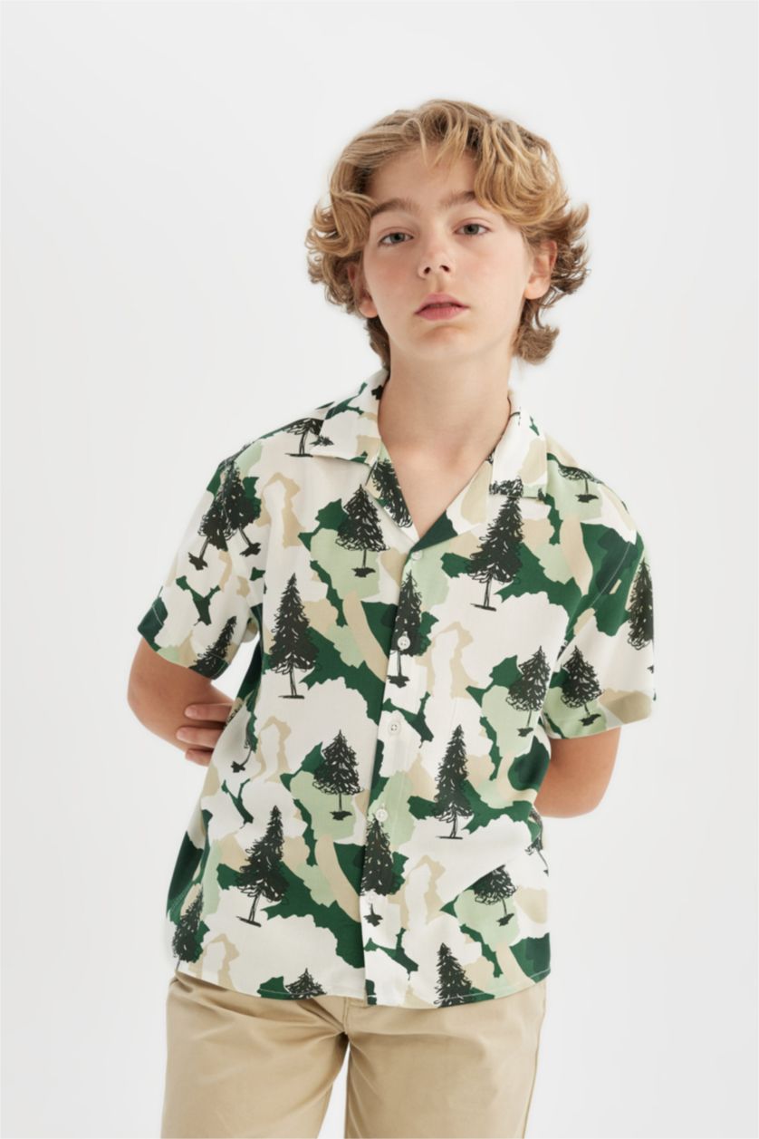 أولاد أخضر قميص بولو فيسكوز اوفر سايز بنص ردن