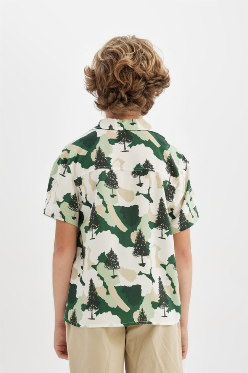 أولاد أخضر قميص بولو فيسكوز اوفر سايز بنص ردن