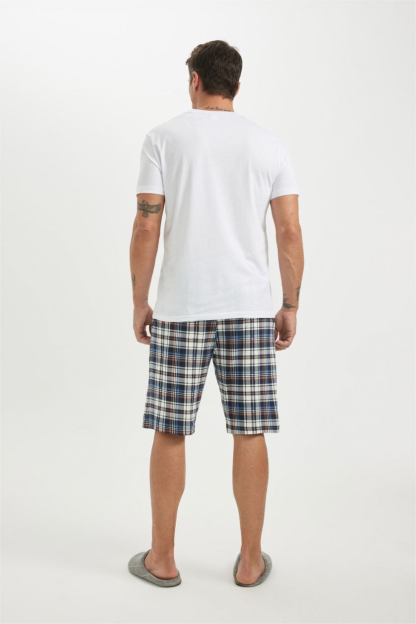 Man White Regular Fit Short Sleeve 2 Piece Pajama Set