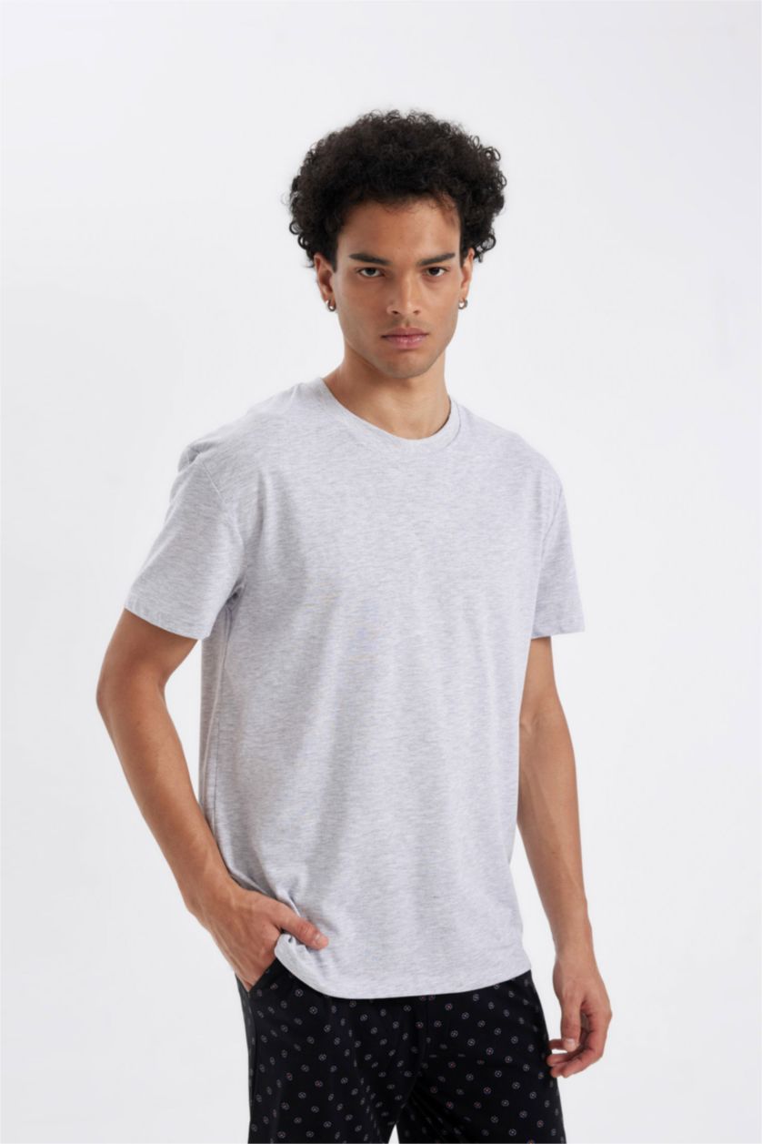 HOMME Gris Ensemble Pyjama Coupe Régulière à Manches Courtes